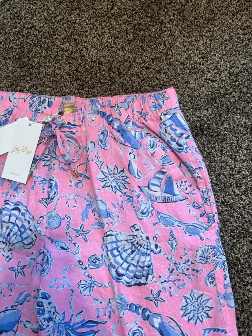 Lilly Pulitzer Pink and Blue Patterned Drawstring Pants - Picture 2 of 6